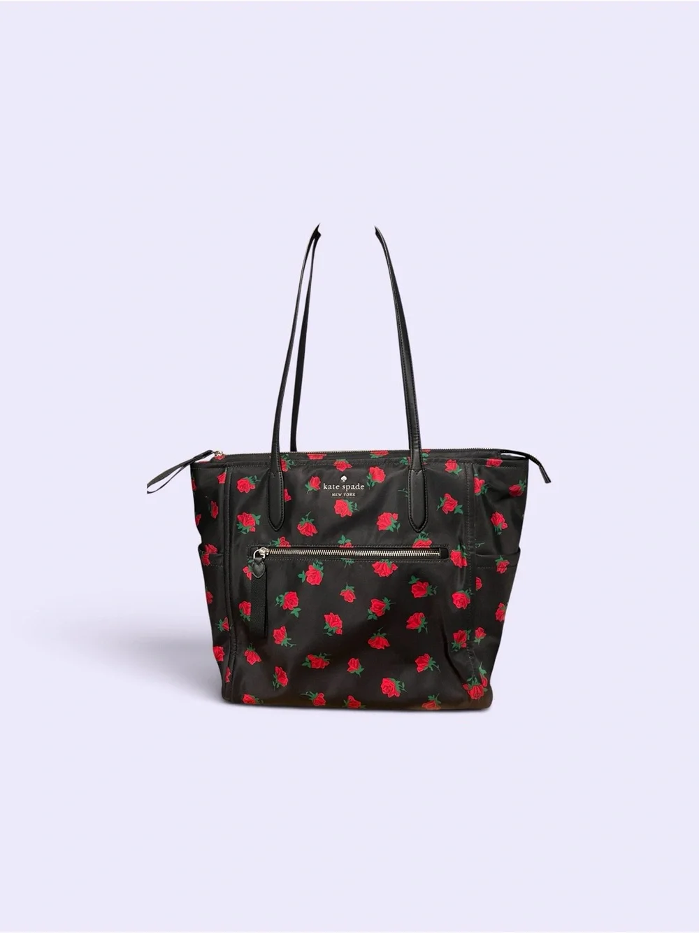 kate spade Black Tote with Red Rose Pattern